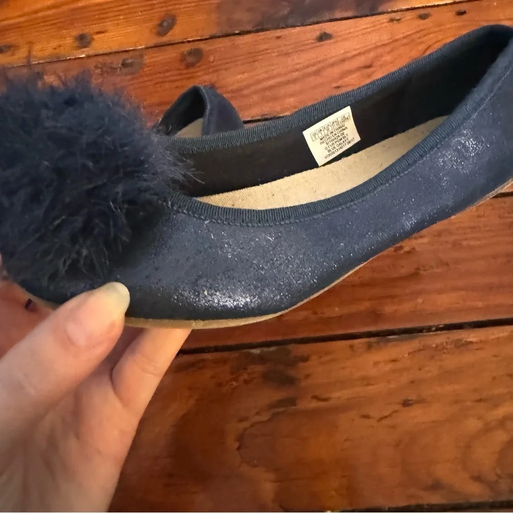 Gap Blue Galaxy Fur Pom Pom Ballet Flats Size 2 Little Girls